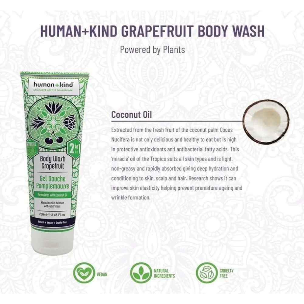 HUMAN + KIND - NWT Duo/Grapefruit Body Wash & Family Remedy Cream/8.45 & 3.53 oz
